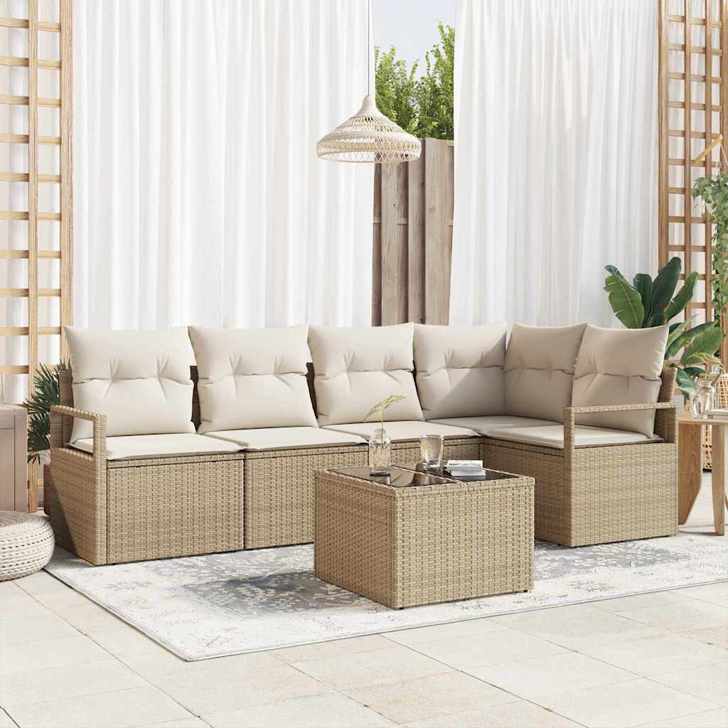 Garten-Sofa-Set mit Kissen mit Speicher 6 pcs Beige und Creme